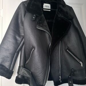 Zara Women's Black Textured Leather Jacket